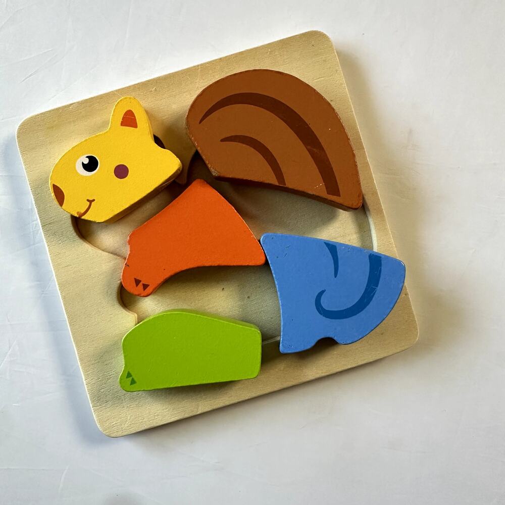 Vintage 2001 Playtive German Wooden Color Block Squirrel Puzzle